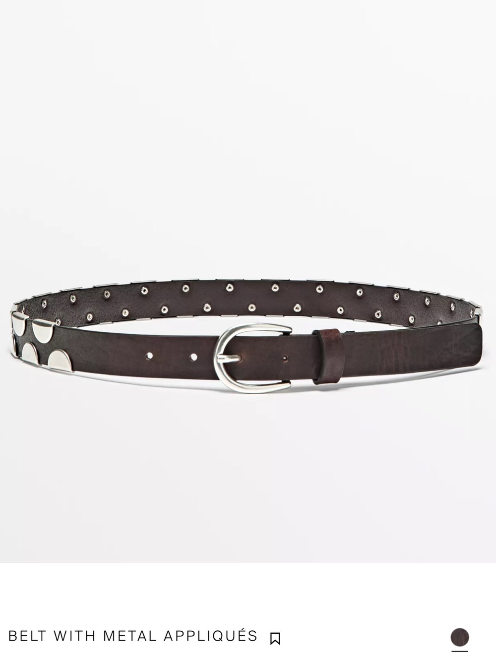 Massimo Dutti belt with metal appliqués Brown Leather with Silver Stud